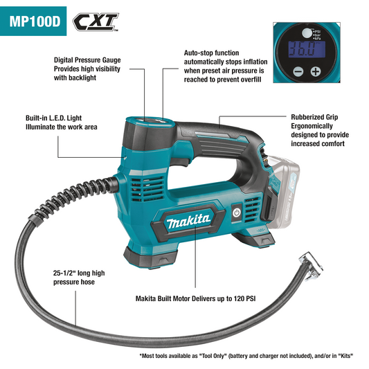MAKITA MP100DZ 12V MAX  CORDLESS INFLATOR (Bare Tool without battery and charger)